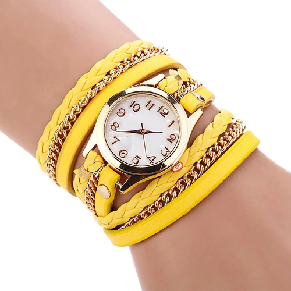 Quartz Wristwatch for Women Vintage Multilayer Faux Leather Alloy Braided Bracelet Wrist Watch Jewelry