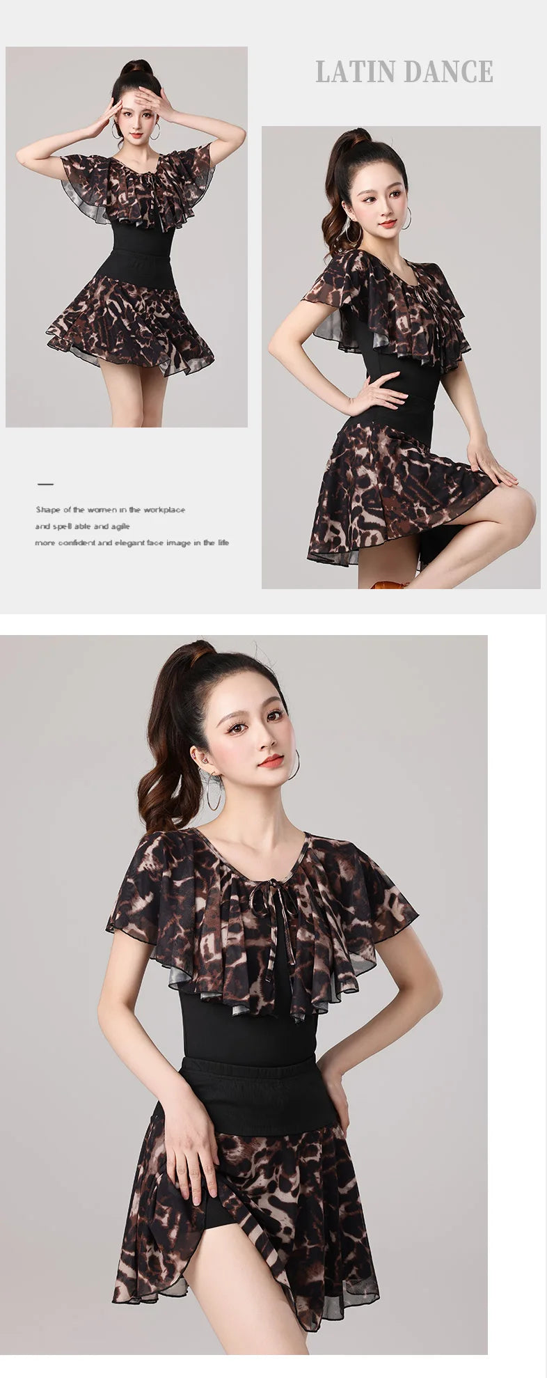 Women Samba Latin Dance Practice Suit Summer New Net Yarn Printed Modern Dance Performance Costume Square Modern Evening Dresses