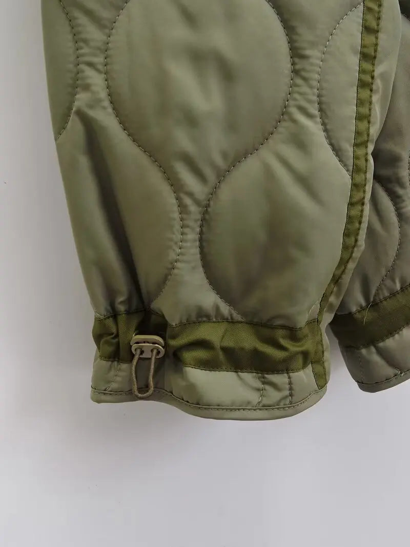 Quilted coat for women ETJ 2024traf QUILTED JACKET WITH TIES new beige drawstring high neck pocket clip cotton jacket for women