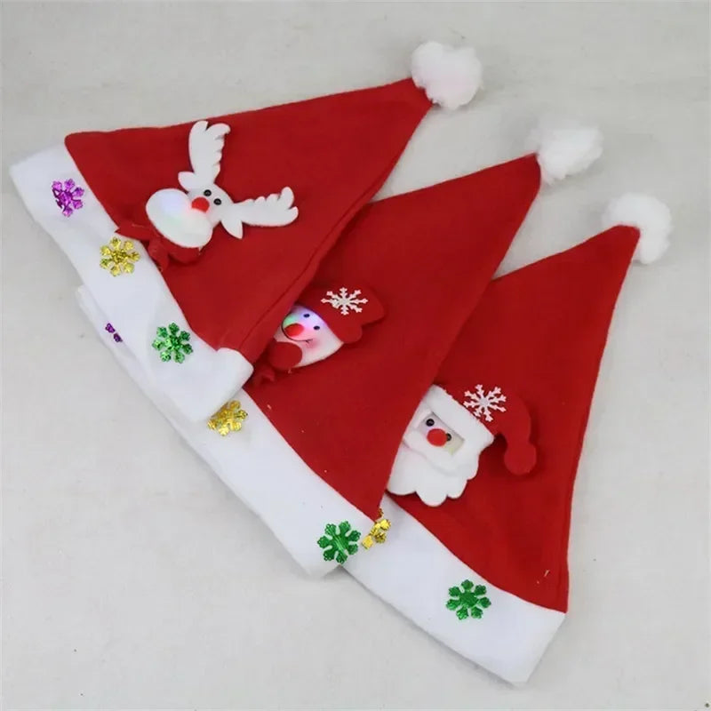 Hat New Year Costume Santa Claus Xmas Winter Gift Decor Christmas LED Hat New Year Cute Kids Adults Cap Navidad Children Girl