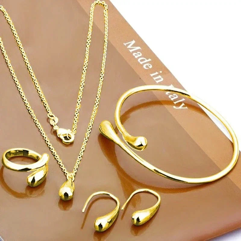 4PC Simple Ring Necklace Bracelet Earrings Four-piece Set Suitable for Engagement Jewelry Fashion Teardrop Jewelry Set for Women
