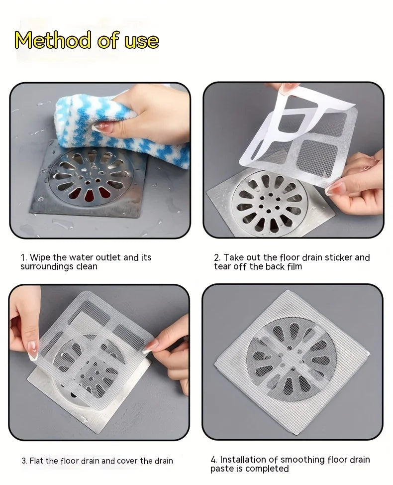 10/20pcs Floor Drain Sticker, Insect-proof Self-adhesive Bathroom Hair Filter Net, Sewer Filter, Kitchen Anti-blocking Mesh Net