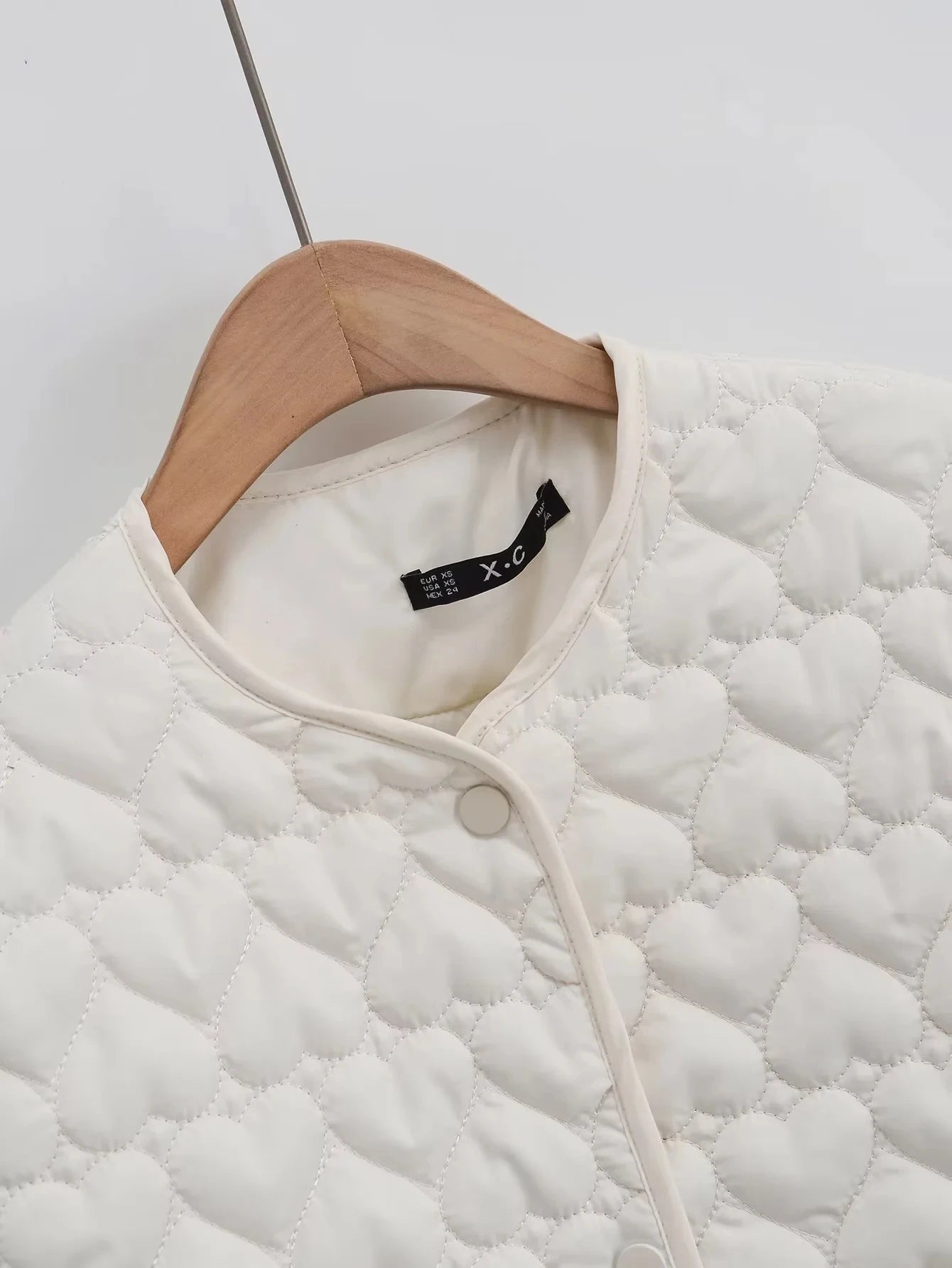 Women Heart Padded Jackets Autumn Winter Long Sleeve Round Neck Coats Solid Color Outerwear Female Warm Parkas Chic Streetwear