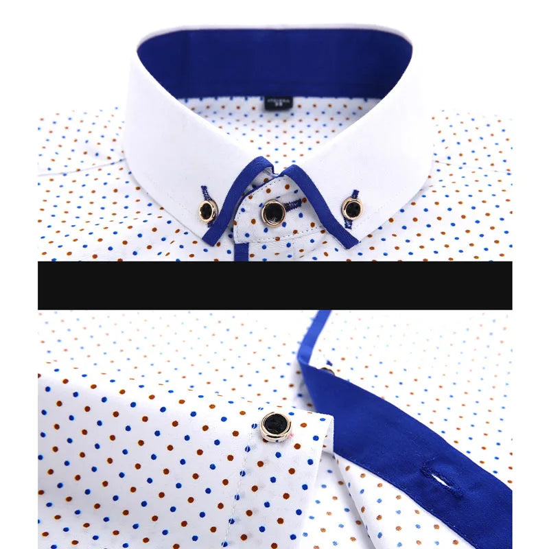 2025 Men Shirt Fashion Formal Shirts for Men Long Sleeved Printed Slim Fit Male Social Business Dress Shirt Drop Shipping MY199