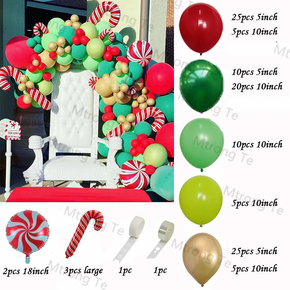 Christmas Decoration 2023 Balloon Red Green Arch Garland Kits Candy Balloons Santa Claus Merry Christmas Party New Year Decor