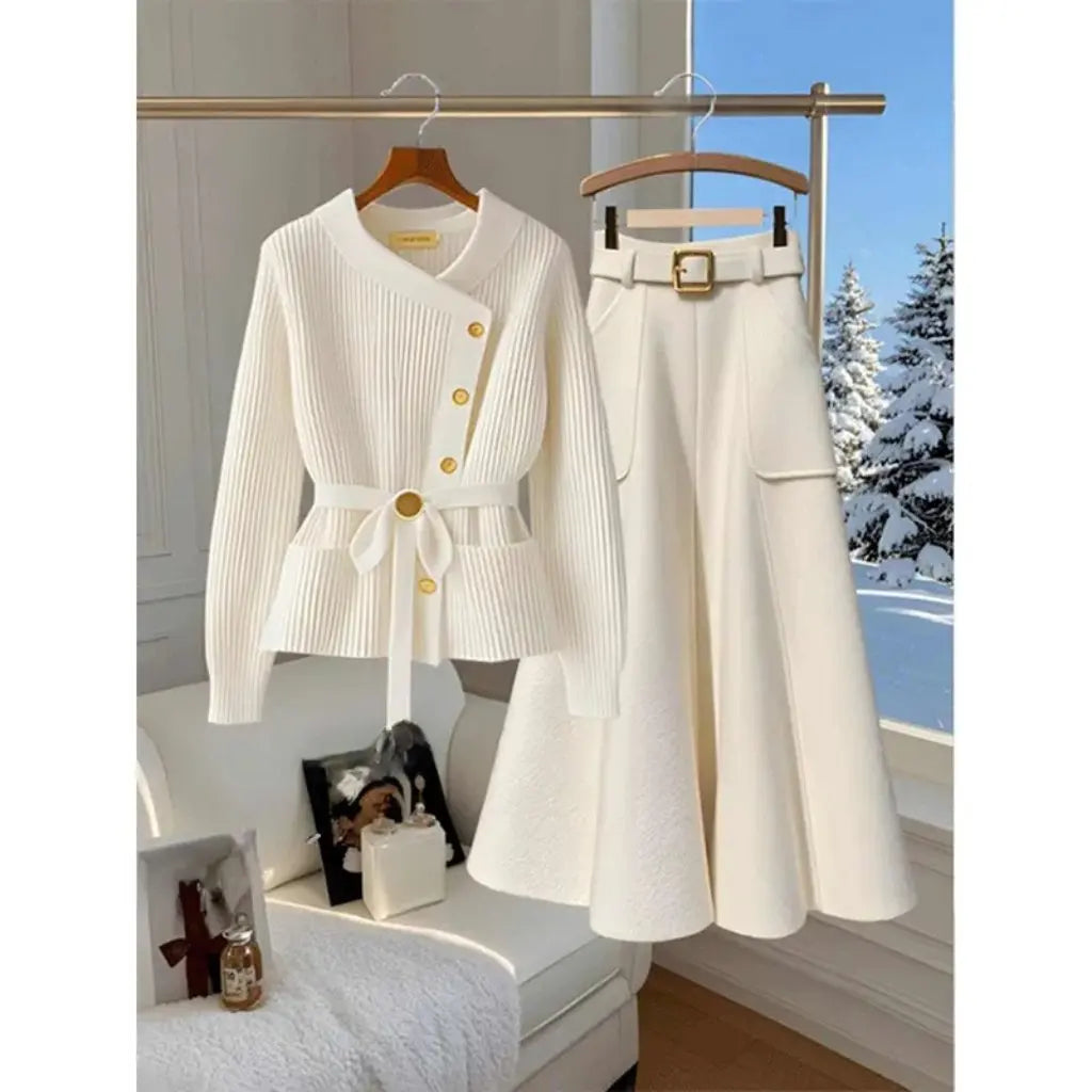 Women's Winter Wear White Sweater High Waist Slim Fit Skirt Single Piece Fashion Small Style New Design