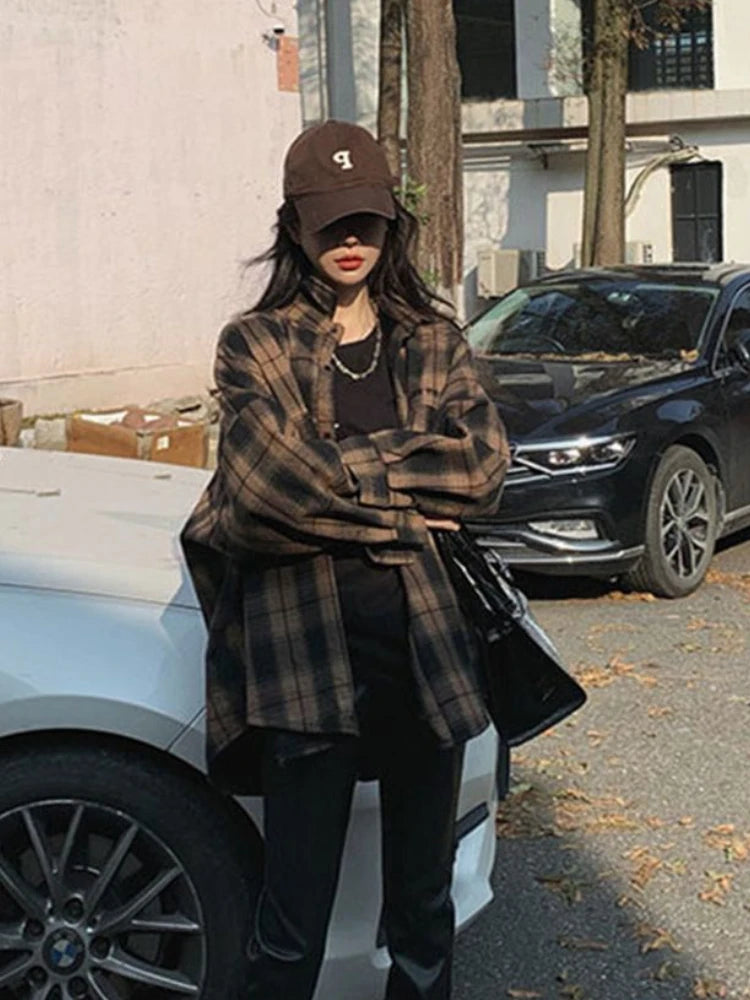 Basic Jackets Women Long Sleeves Loose Plaid Classic Gentle Students Leisure Outerwear Autumn New Arrivals Vintage Fashion Chic