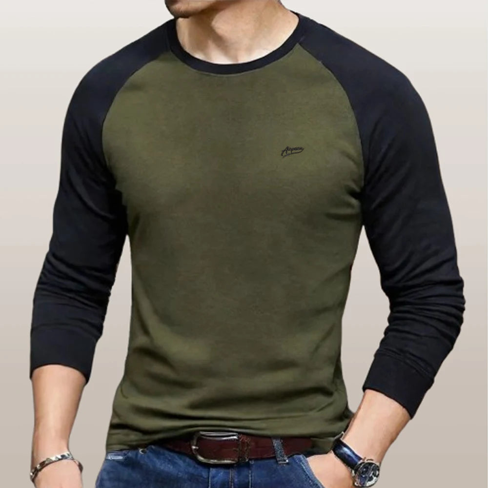 Men's T-shirts 100% Cotton Long Sleeve O-neck Pactwork Casual T shirts for Men New Spring Autumn Designer Tees Men Clothing