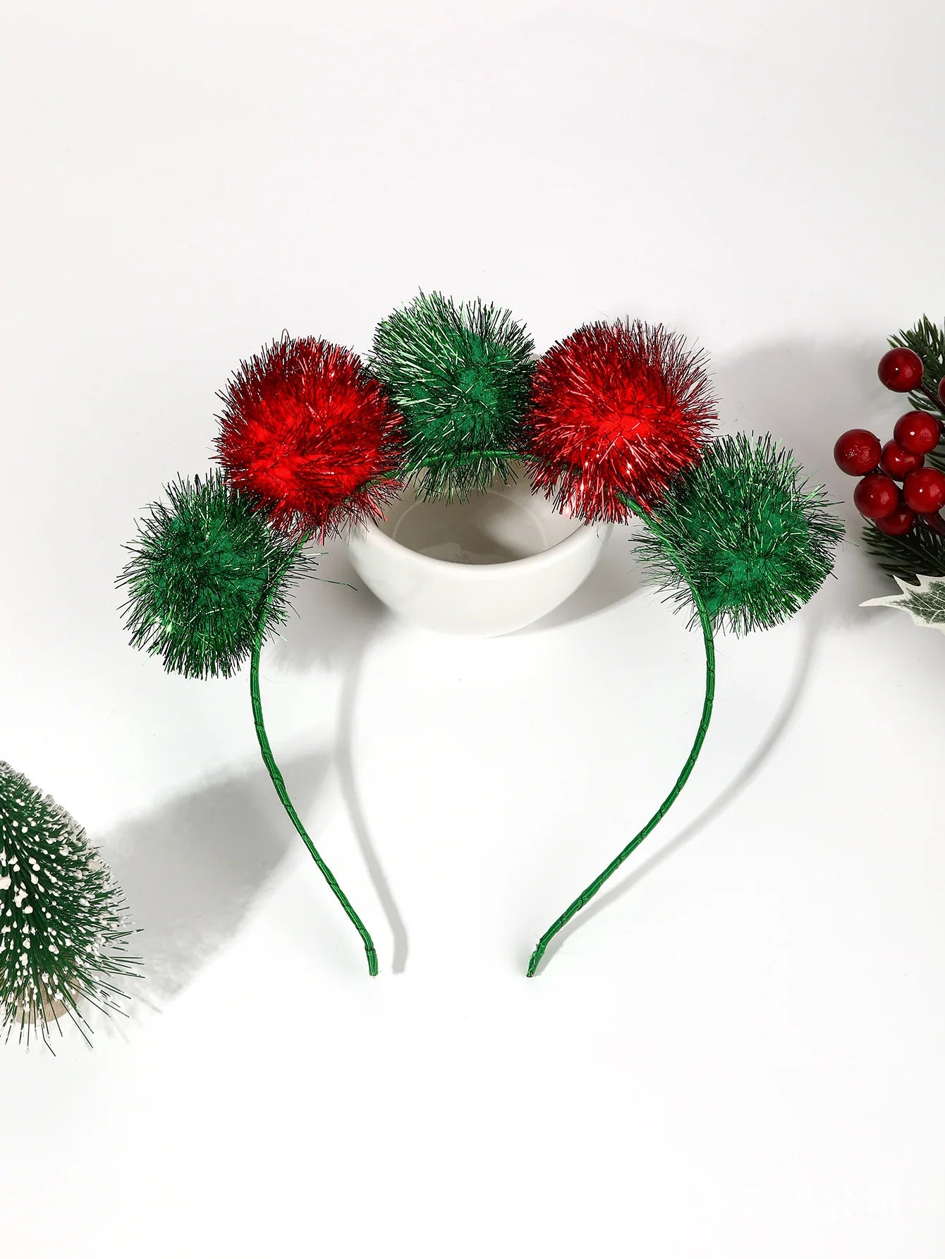 Christmas Red Green Hair Ball Holiday Party Headwear Hair Accessories Headband New Year Party Holiday Festival