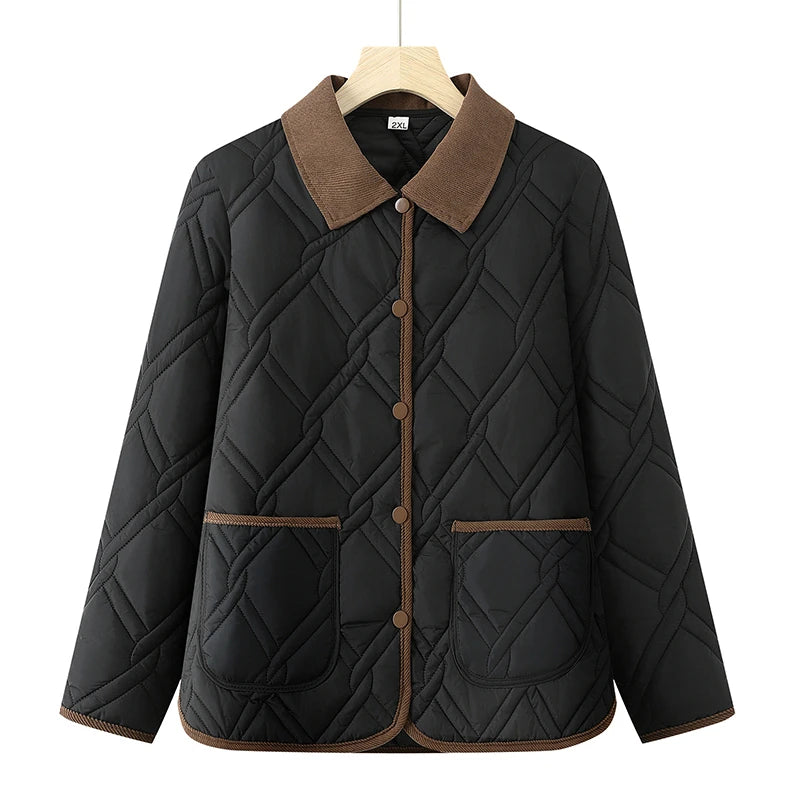 Women's Down Cotton Jacket Fashion Versatile Lady PU Leather Cotton Padded Outerwear Loose Elegant Ladies Winter Parka Coat