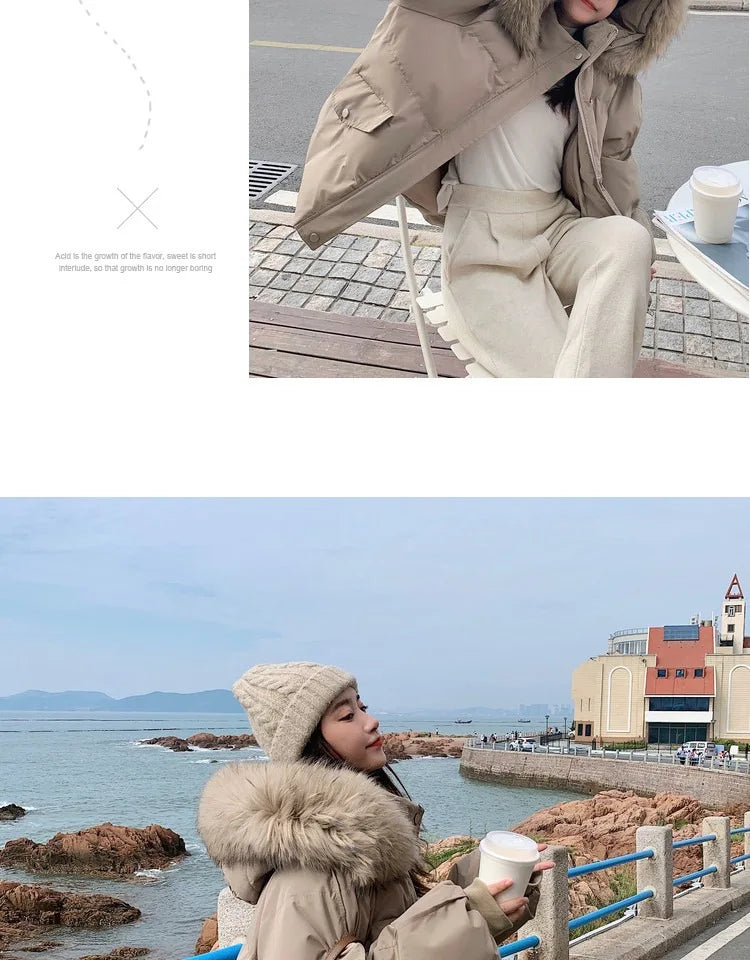 Winter Down Jacket Women Parkas Mid-length Big Fur Collar Hooded Women's Jacket Warmth Jacket Ladies Outwear Jacket for Women
