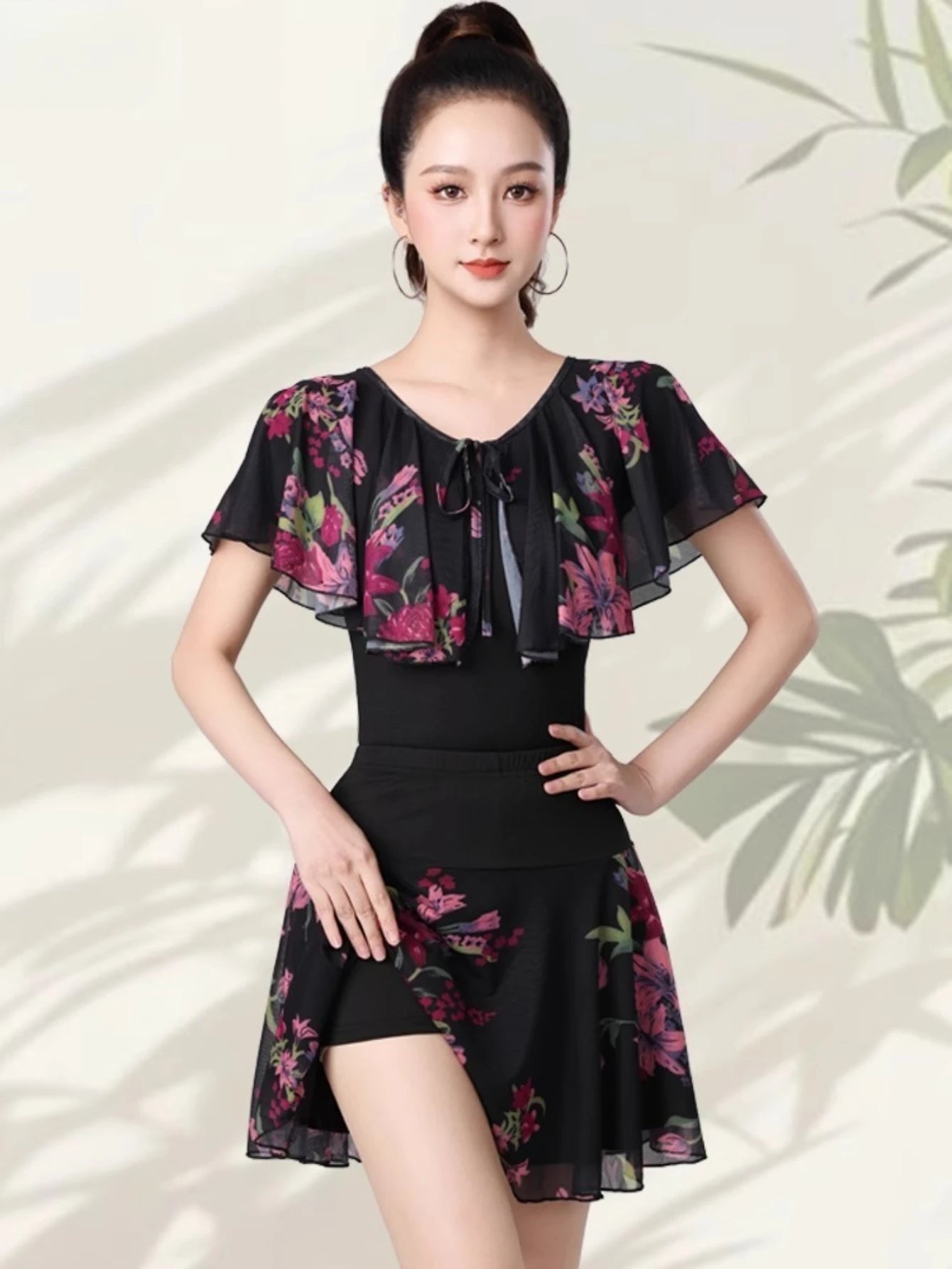 Women Samba Latin Dance Practice Suit Summer New Net Yarn Printed Modern Dance Performance Costume Square Modern Evening Dresses