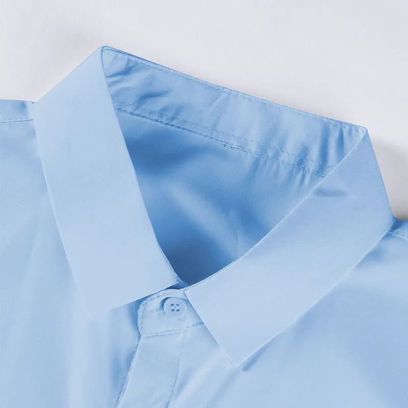 New Men's Business Casual Solid Color Short Sleeved Shirt for Summer Fashion No Ironing Comfortable and Versatile Top