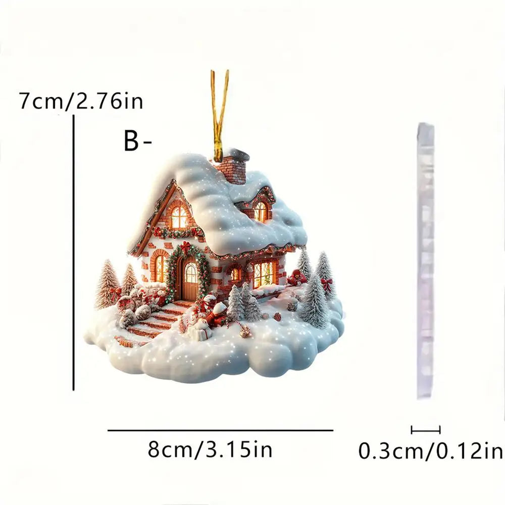 Christmas Small Village House Pendant Creative Winter Snow House Xmas Tree Hanging Ornament 2025New Year Gift Home holiday Decor