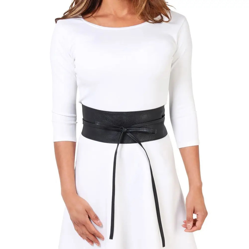 Dress Accessories Soft Leather for Female Elegant Bow Belt Dress Belt Wide Self Tie Wrap Around Waist Band Ladies  Girls Belt