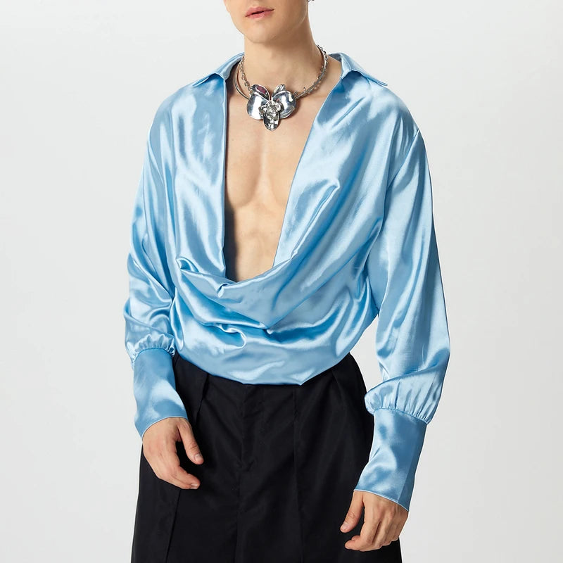 Men Shirts Casual Stylish Style Tops INCERUN Men's Shirts Sexy Male Solid Color V Neck Long Sleeve Fashion Men Clothing 2025