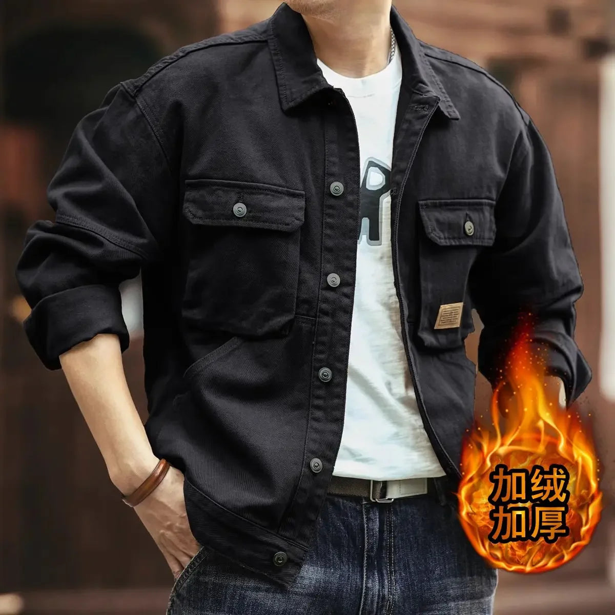 High end work jacket, men's spring and autumn trendy brand, loose American retro lapel jacket, casual and handsome denim jacket