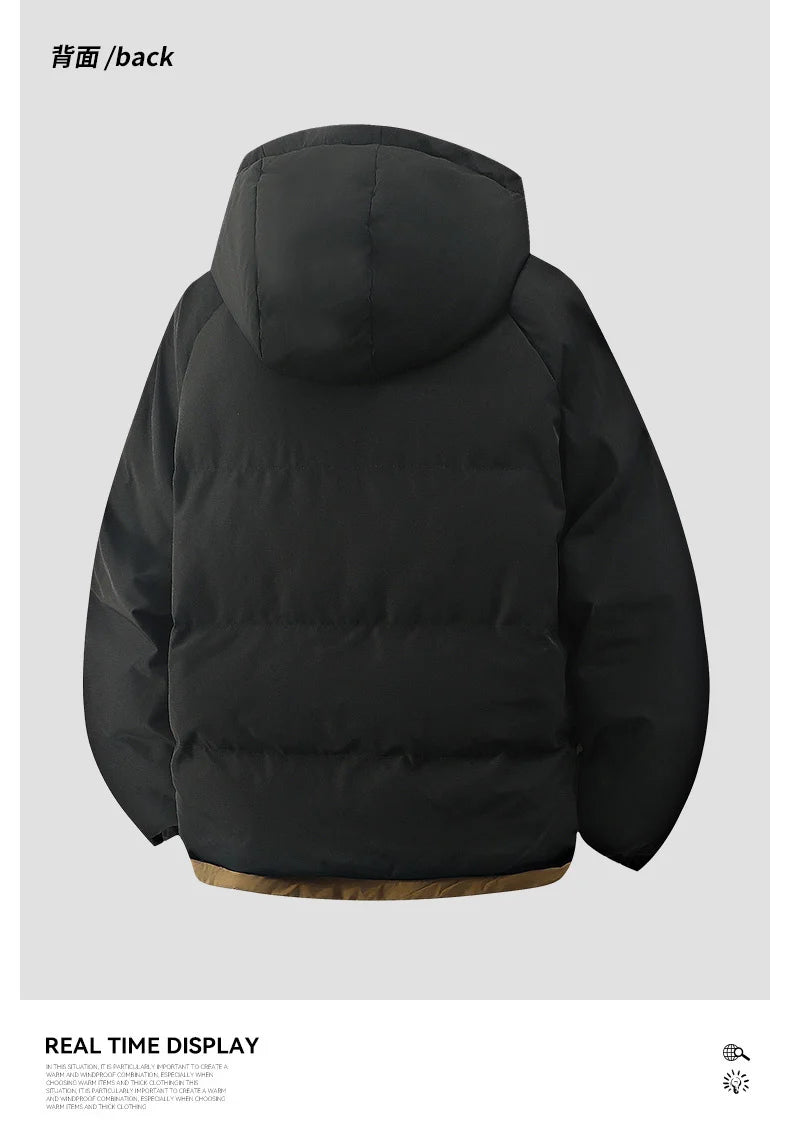 male Outerwear hooded jacket Men's winter loose jacket Cotton coat man fashion  parkas Men windproof thick warm Down Jacket