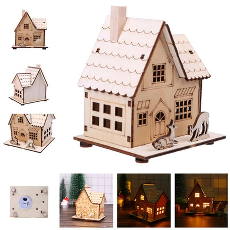 Christmas LED Light Wooden House Luminous Cabin Merry Christmas Decorations For Home DIY Xmas Tree Ornaments Kids Gift New Year