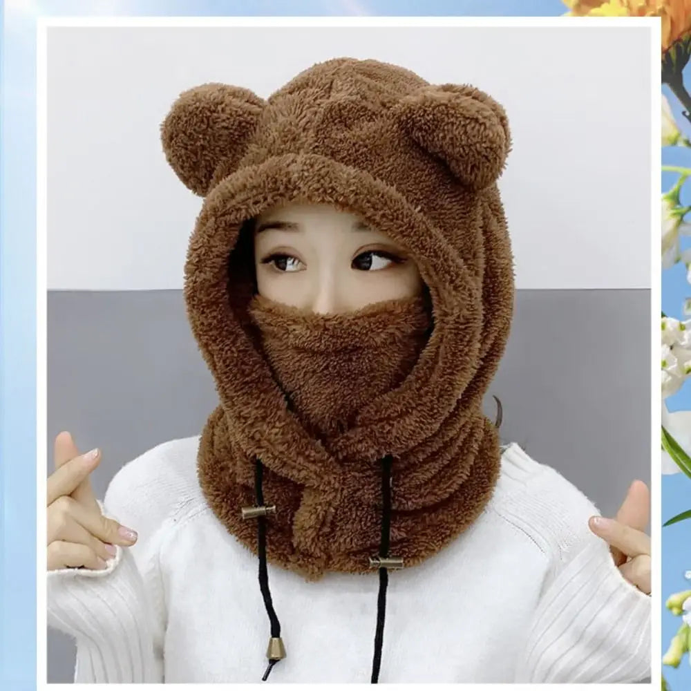 Cold Weather Windproof Winter Hats Balaclavas Mask  Bear Ear Hat Keep Warm Earflap Earmuff Women Girls