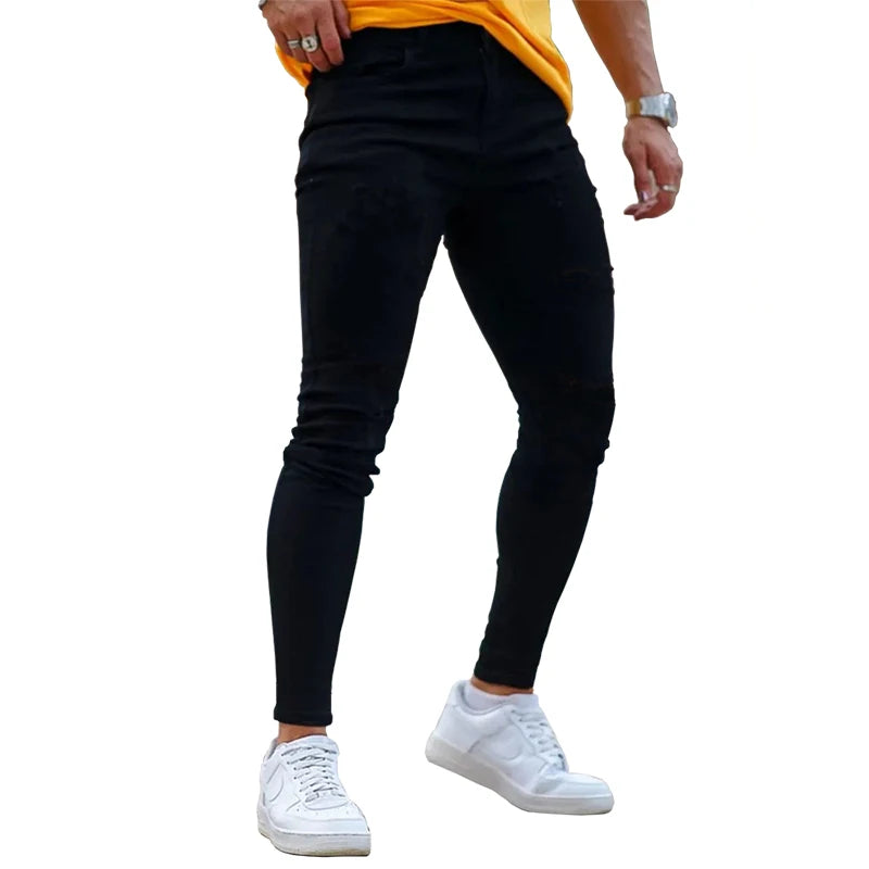 Mens Skinny jeans Solid Color high stretch Denim Trousers Casual Daily For Office Parties Male  Cowboy Pants