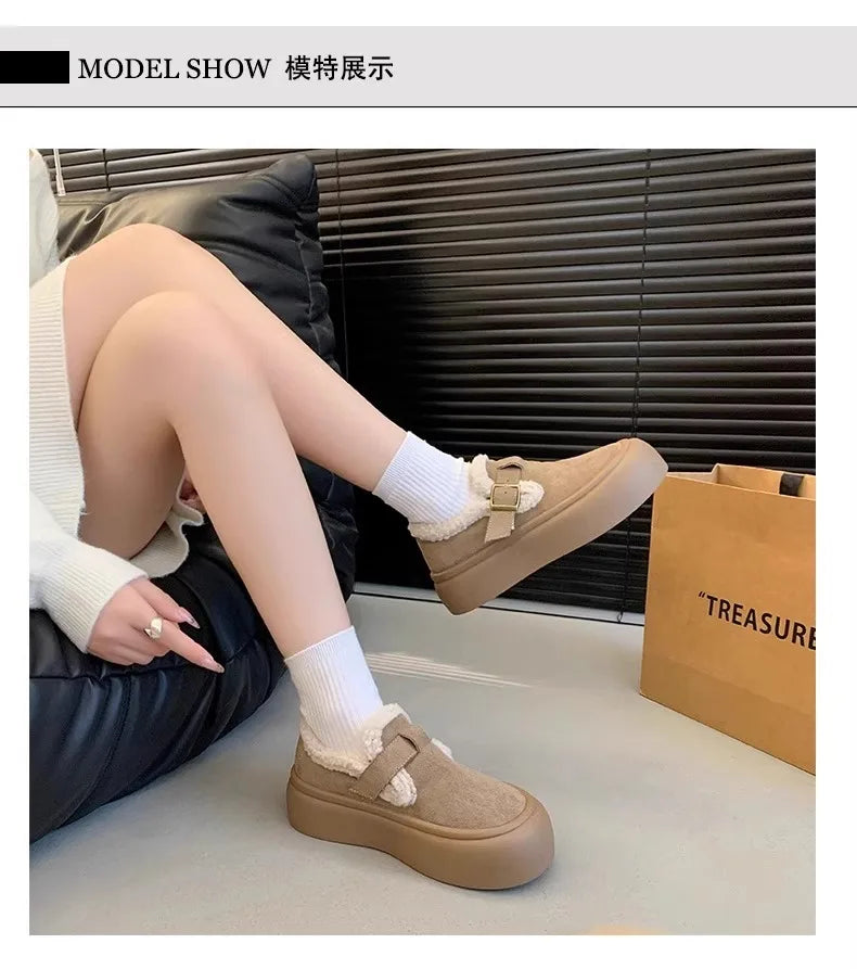 Low Heels Shoes Woman Flats Round Toe Loafers Fur Clogs Platform Autumn Slip-on Dress Creepers Fall Slip On Winter New Rome Rubb