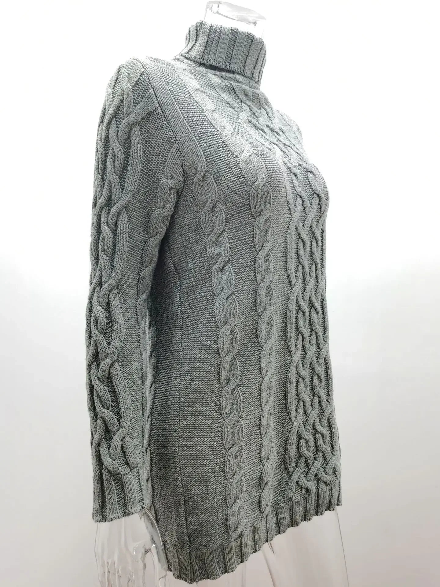 Women Fashion Long Sweater Dress High Collar Knitted Sweater Solid Color Thicken Pullovers Mini Vestidos 2024 Winter Autumn