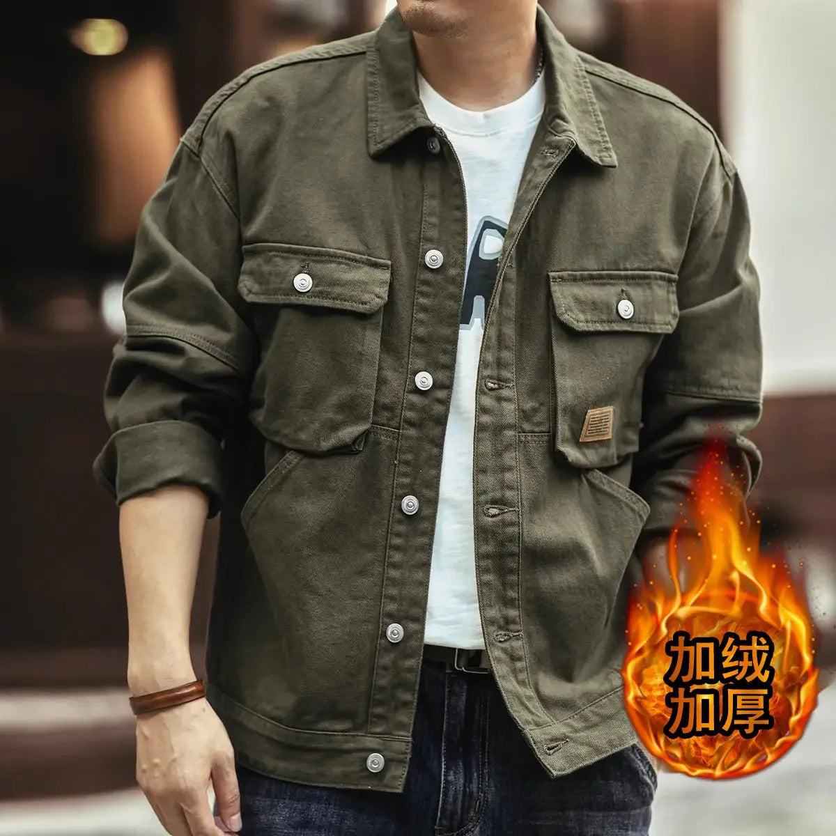 High end work jacket, men's spring and autumn trendy brand, loose American retro lapel jacket, casual and handsome denim jacket