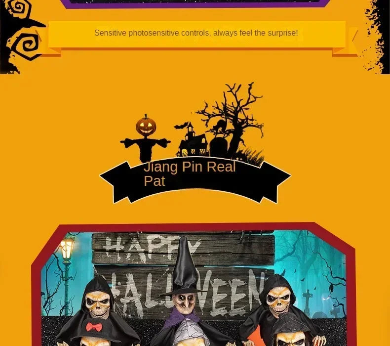 Halloween Electric Ghost Prop Animated Motion Sensor Light Up Sound Head Stretch Swing Party Decoration Haunted House Decor