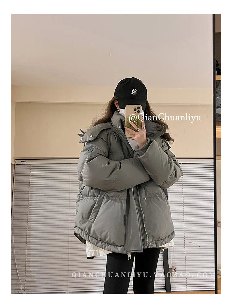 Women's Down Cotton Jacket Hooded Coat Winter Cotton Comfortable Thick Warm Love Embroidery Loose Jacket Snow Coat Clothing