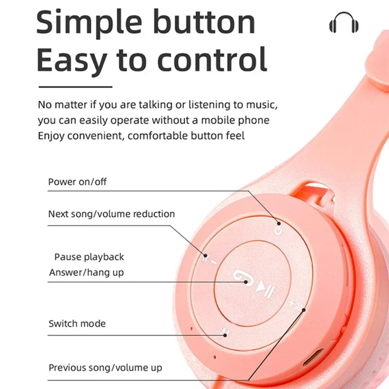 Headphones Kids Wireless Bluetooth Earphones Stereo Foldable Helmets Gaming Headsets Over-ear Headphones for Android ios Music