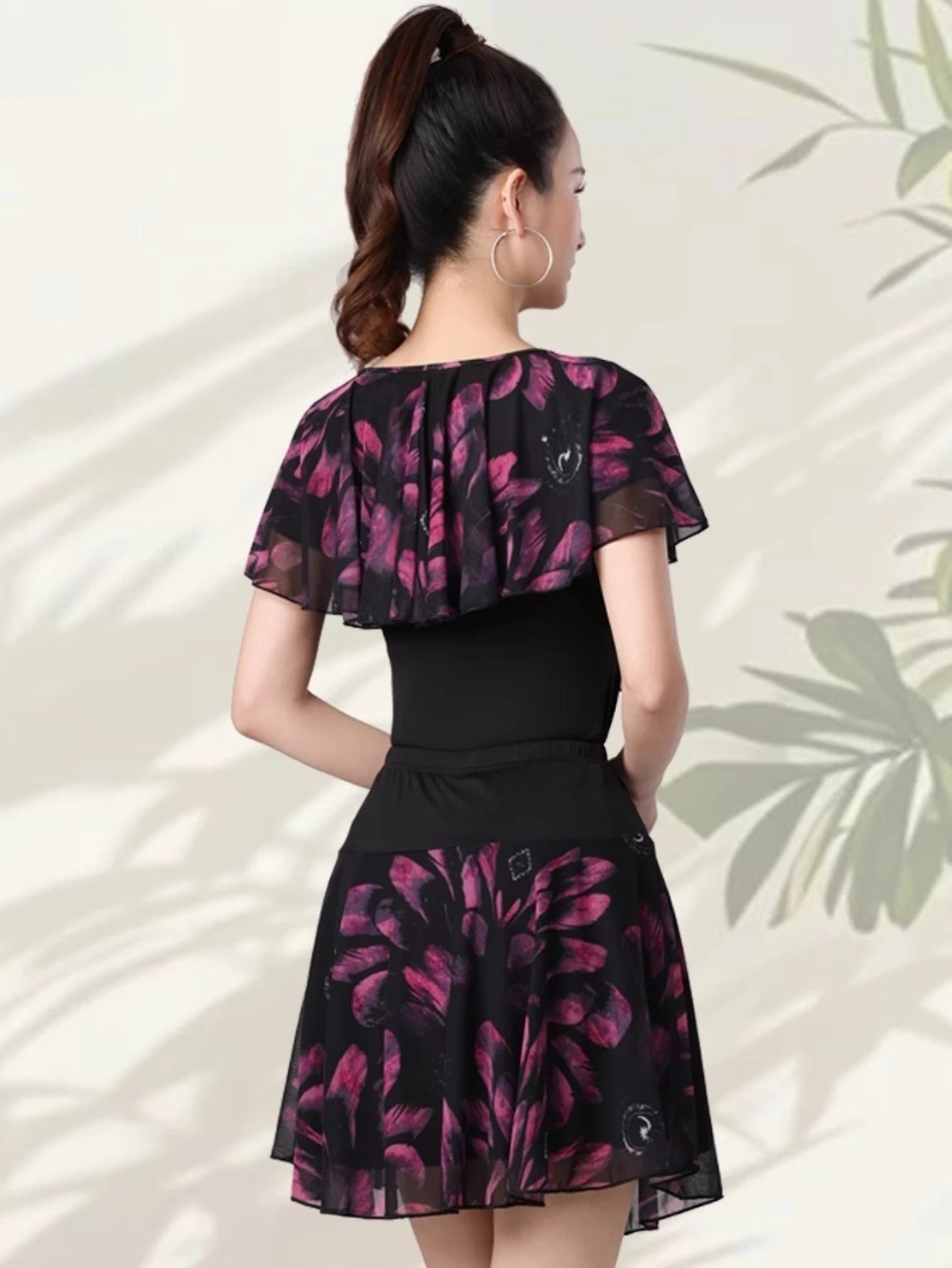 Women Samba Latin Dance Practice Suit Summer New Net Yarn Printed Modern Dance Performance Costume Square Modern Evening Dresses