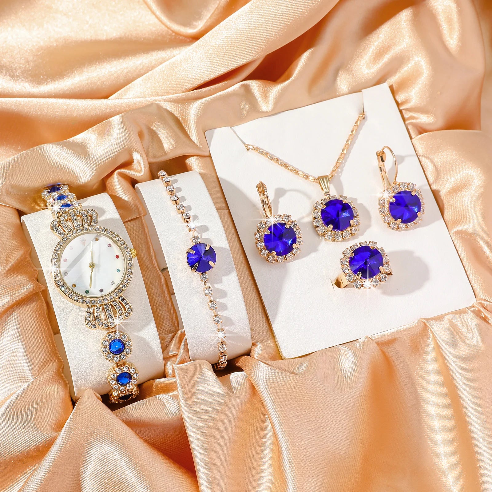 No gift box, small and fashionable design, versatile temperament, diamond jewelry set for women, 5 pieces.