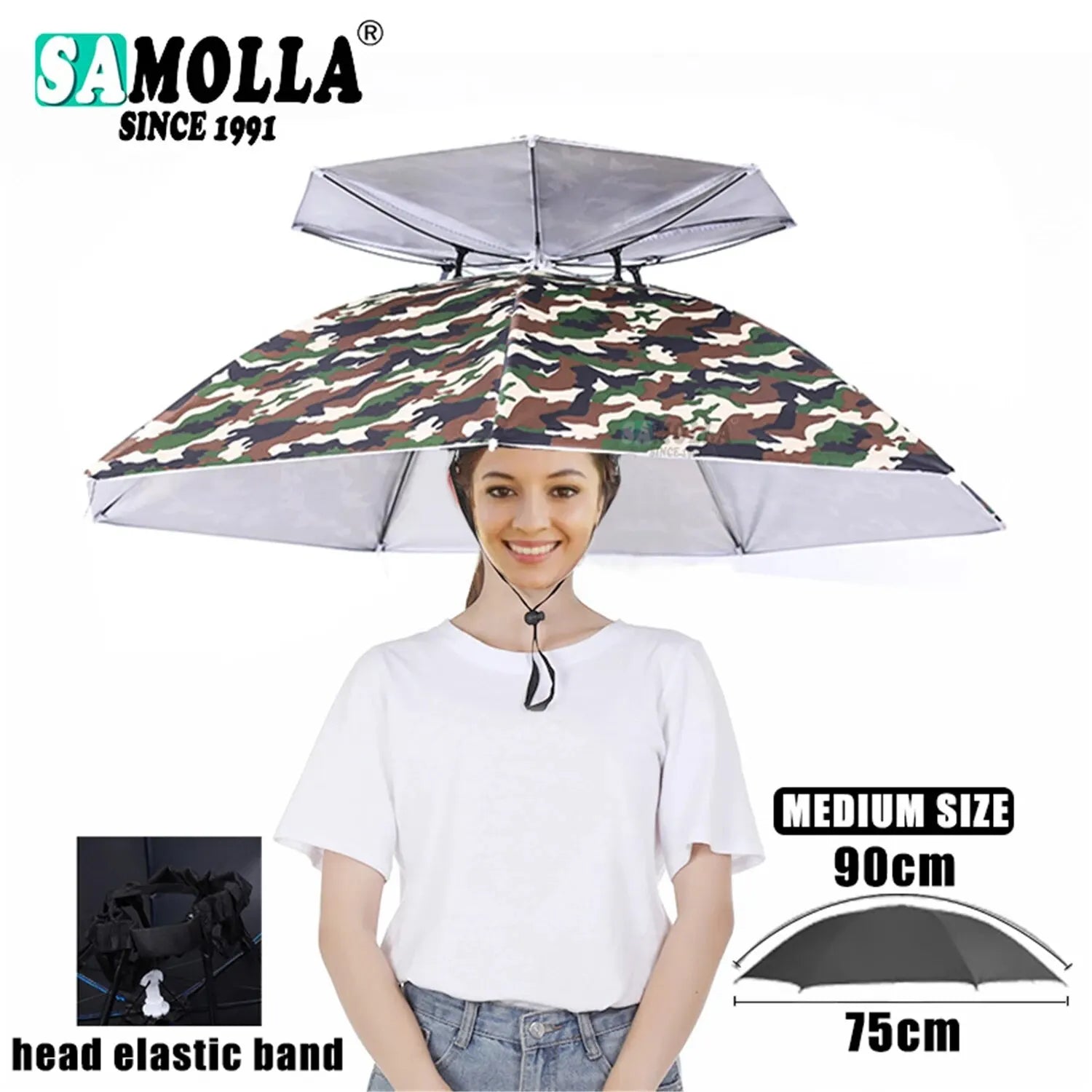 Rain Umbrella Hat Foldable Sun Shade Waterproof Fishing Headwear Cap Beach Head Hats Double-Layer UV Protection Sunscreen