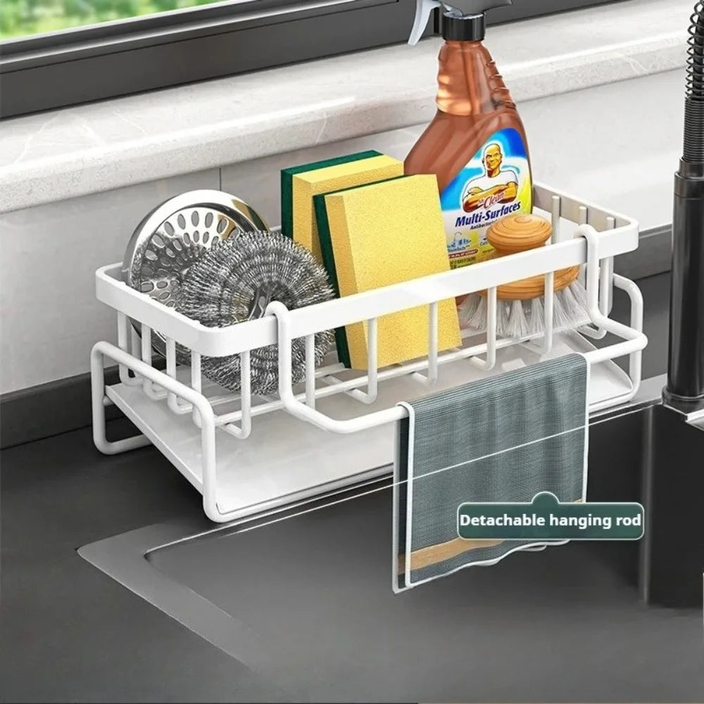 Kitchen Sink Basket Versatile Sink Shelf Kitchen Sink Storage with Draining Tray Washcloth Placement Rack Kitchen Tools