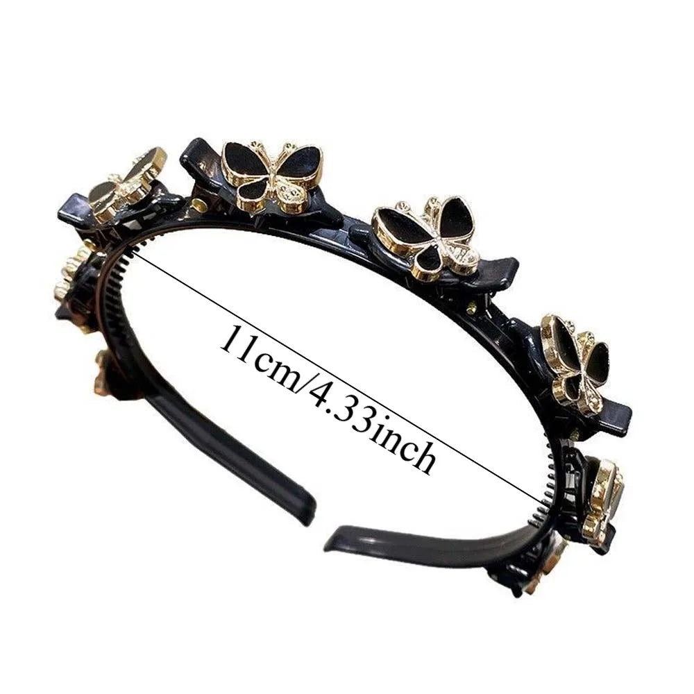 Hair Accessories Elegant Hair Bands with Clips Shiny Sweet Women Butterfly Hair Hoop Hair Weaving Tool Headwear Hairband Gifts