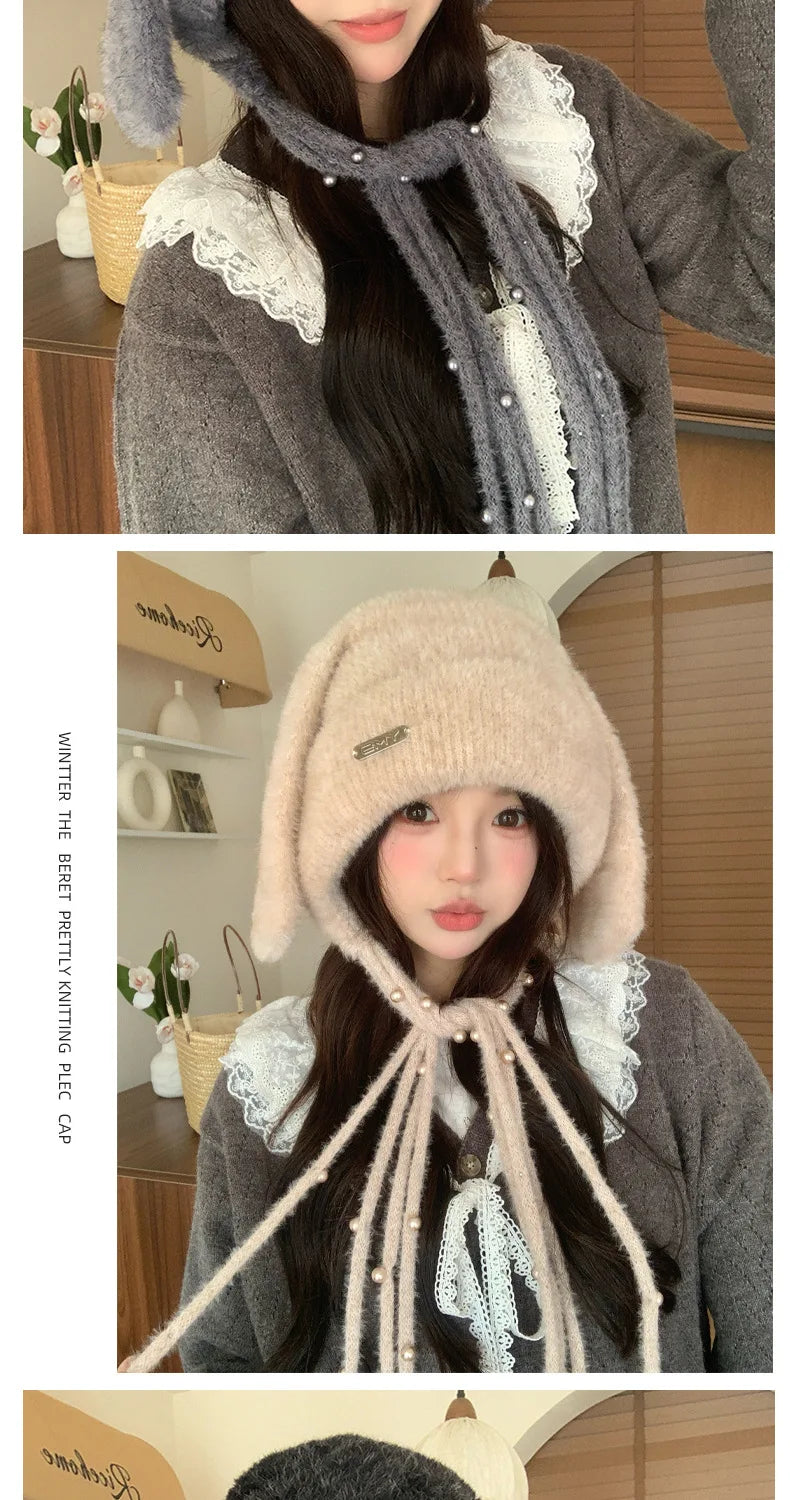 Winter Hat Thicken Ski Beanie Hat for Women Balaclava Spicy Girl Style Rabbit Girlfriend Hat Outdoor Warm Protection Accessories