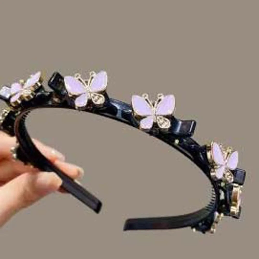 Hair Accessories Elegant Hair Bands with Clips Shiny Sweet Women Butterfly Hair Hoop Hair Weaving Tool Headwear Hairband Gifts