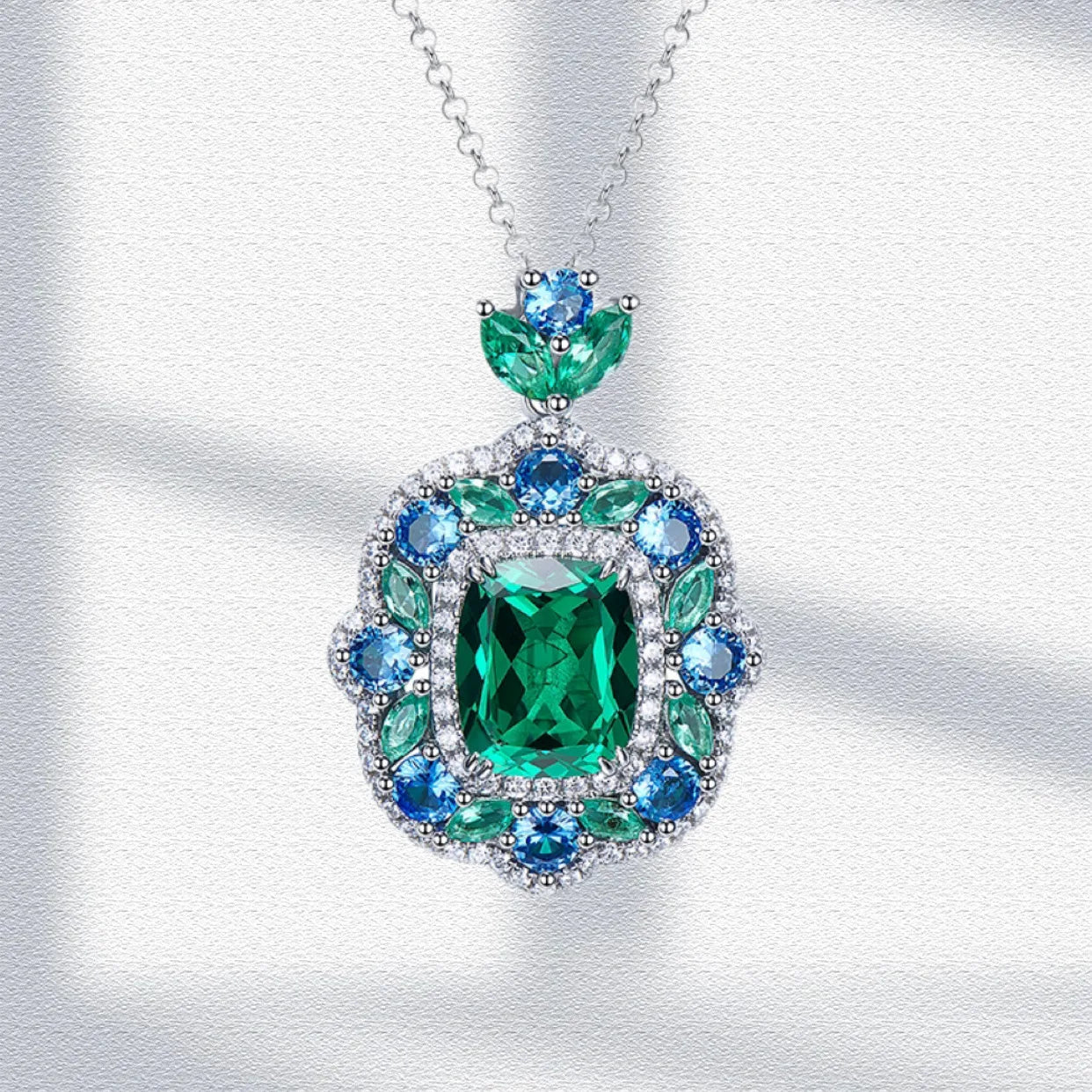 Luxury Lab Emerald Jewelry Sets S925 Silver Elegant Pendant Necklace Ring Earring for Women Gorgeous Wedding Party Fine Jewelry