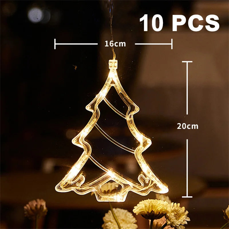Christmas LED Light Snowflake Santa Hanging Sucker Lamp Window Ornaments Decoration for Home Xmas Navidad 2023 New Year Decor