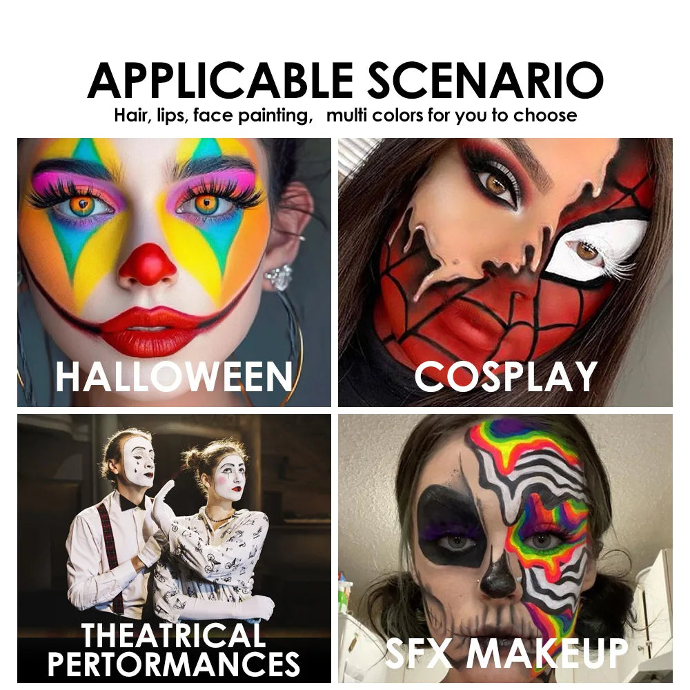 12 Color Halloween Makeup Kit, Face Body Paint & Matte Lipstick, Cruelty Free Lip Palette for Halloween Party Cosplay Costume