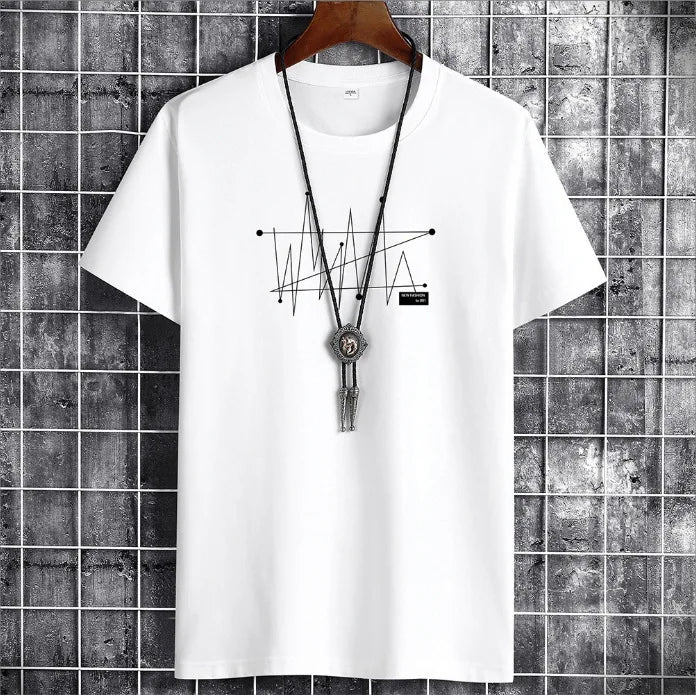 Men's T-shirt with Oversized Loose and Fashionable Print 100% Cotton T-shirt for Men's Short Sleeved Men's Summer Casual Wear