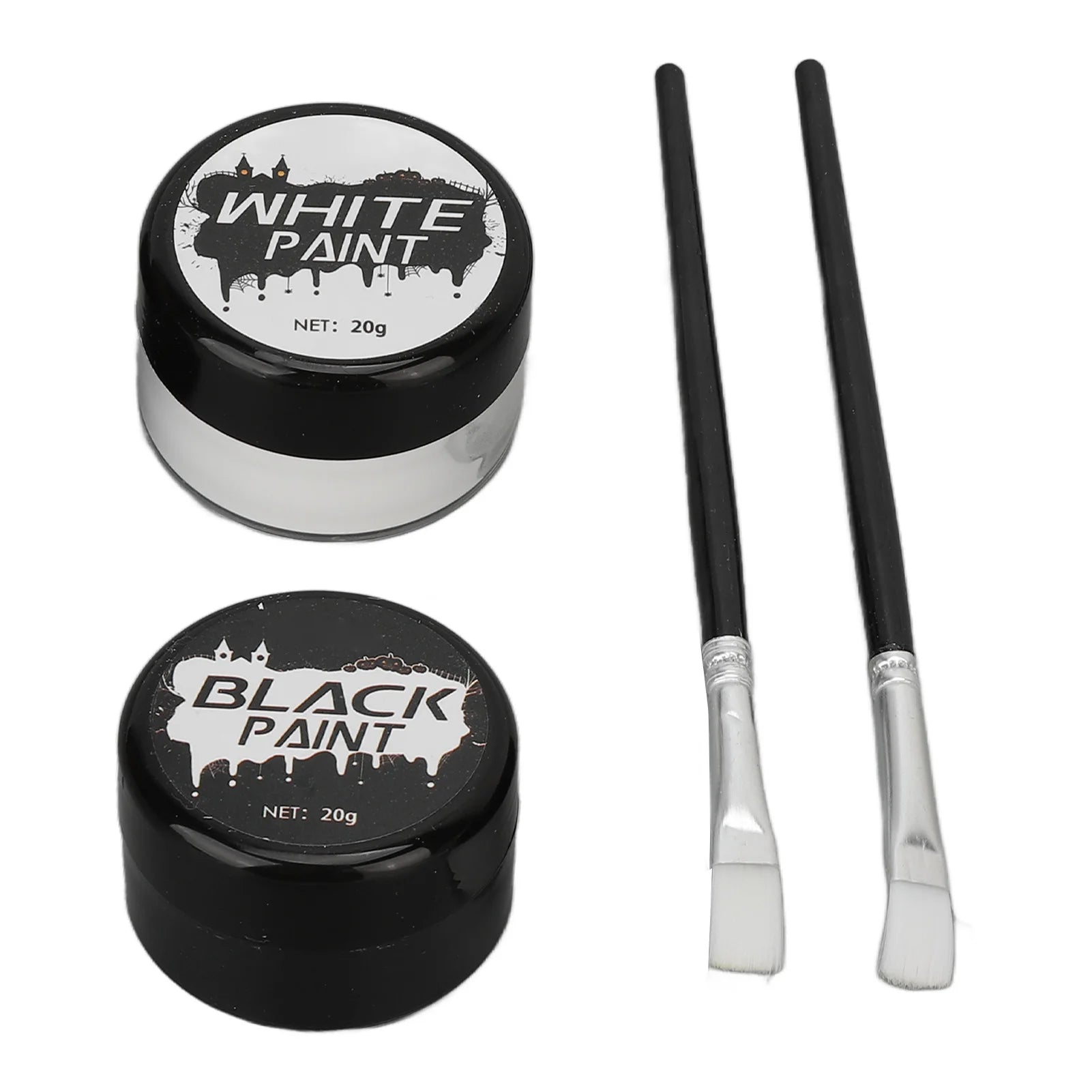 Halloween Face Paint Kit Cosplay Face Body Paint Highly Pigmented Black and White Easy to Paint with Brush for Theme Parties
