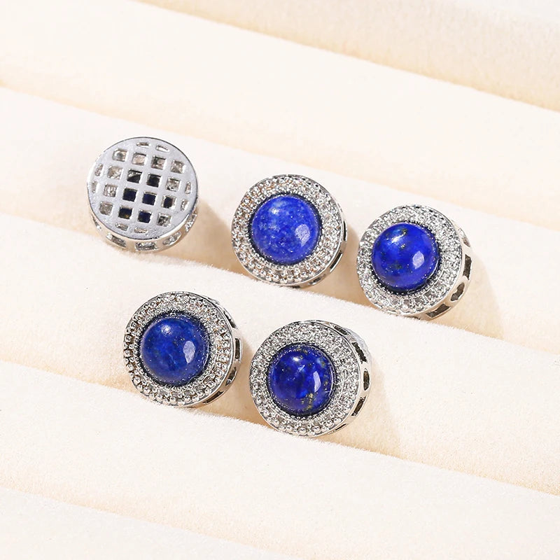 1 Pc Natural Stone Lapis Lazuli Round Cabochon Inlaid Magic Box Bead With Hole Pendant For Jewerly Making Diy Necklace Bracelet