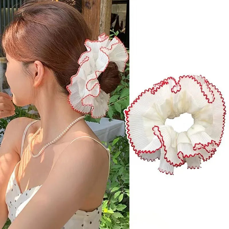 Women Large Lace Scrunchies Vintage Plaid Hair Bands Ponytail Holder Tie Hair Hoop Scrunchy Rubber Band Women Hair Accessories