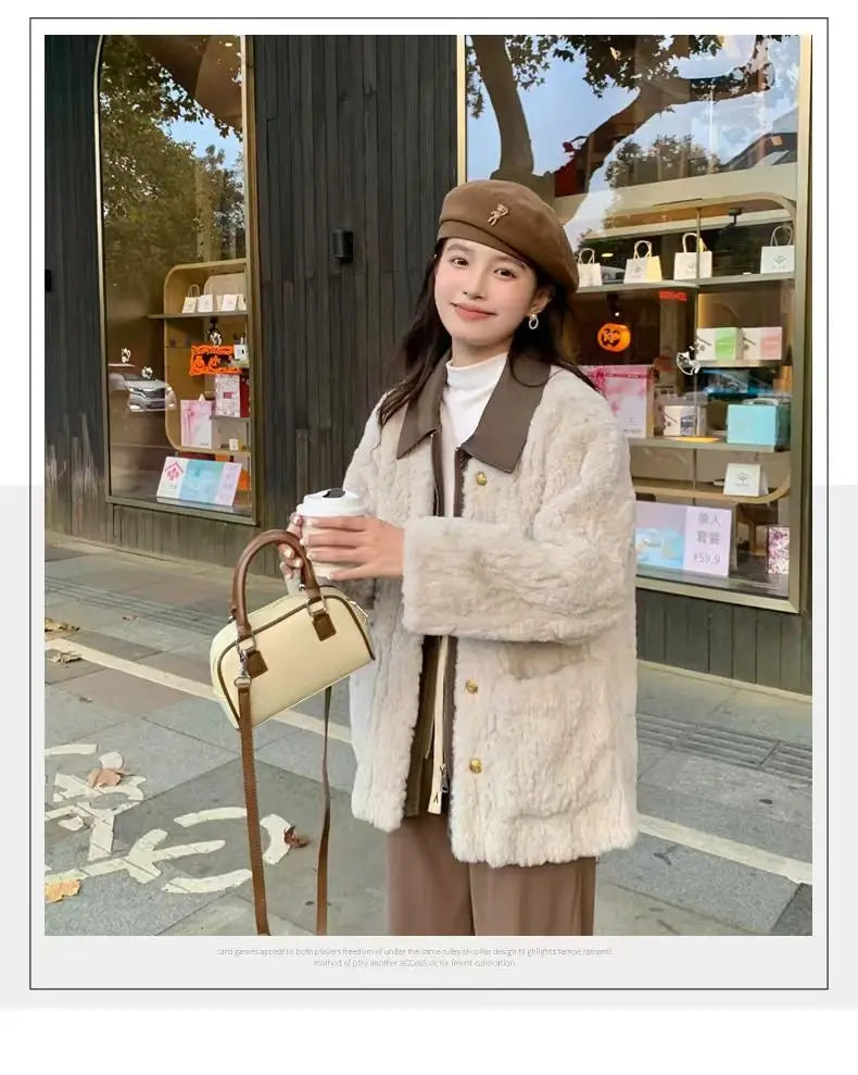 Women's Winter Jacket Little Fragrant Lamb Wool Coat Female Short Winter New Loose Thickened Mao Mao Top Cotton-padded Jacket