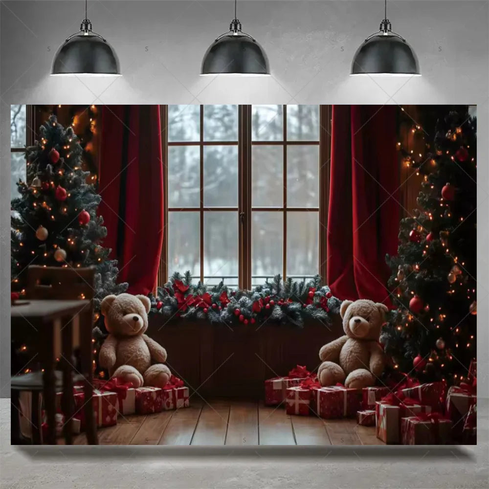 Christmas Party Decoration Winter Fireplace Xmas Tree Background Baby Shower Supplies Banner Photo Prop Backdrop Children Gift