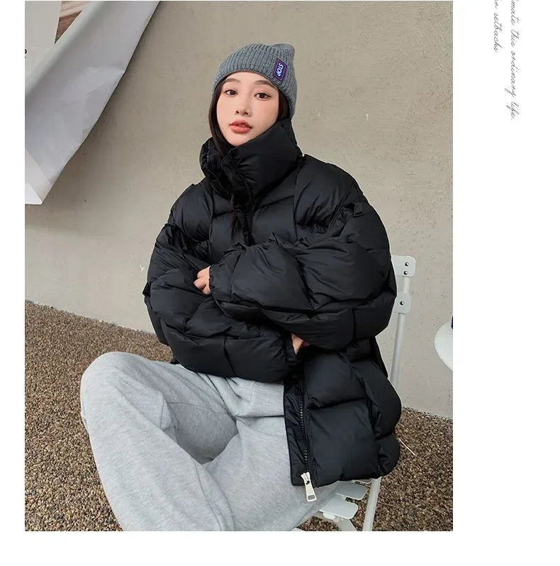 Winter Jacket for Women Three-dimensional Plaid Woven Fashion Coat Solid High Street Warm and Thick 2023 Winter New Down Jacket