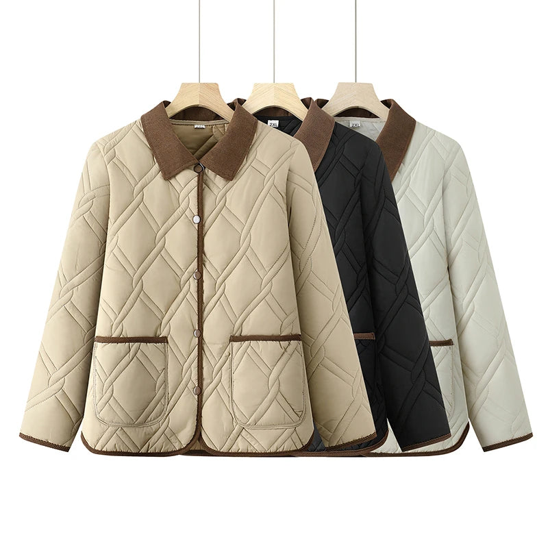 Women's Down Cotton Jacket Fashion Versatile Lady PU Leather Cotton Padded Outerwear Loose Elegant Ladies Winter Parka Coat