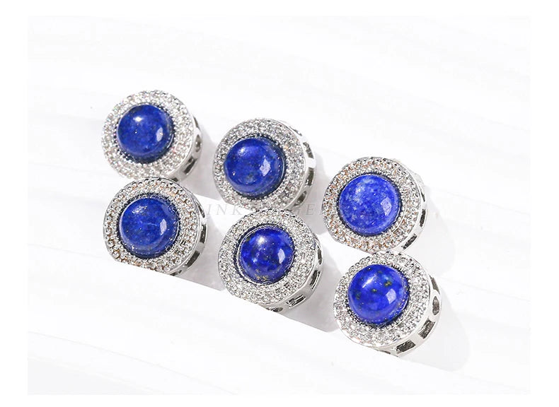 1 Pc Natural Stone Lapis Lazuli Round Cabochon Inlaid Magic Box Bead With Hole Pendant For Jewerly Making Diy Necklace Bracelet